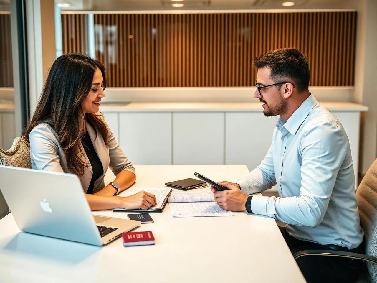 Consultant reviewing a visa file with a client